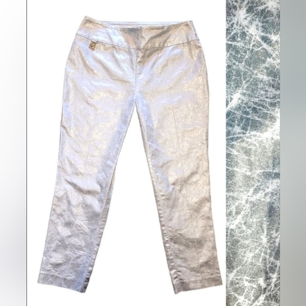Vintage Y2K Silver Capri Pants Metallic Stretch size 10